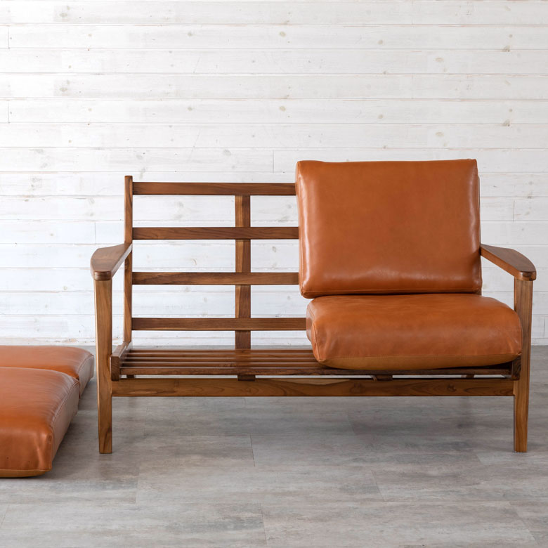 ソファ 2人掛け 本革 木 幅 125cm キャメル ブラウン [91479]【 レザー