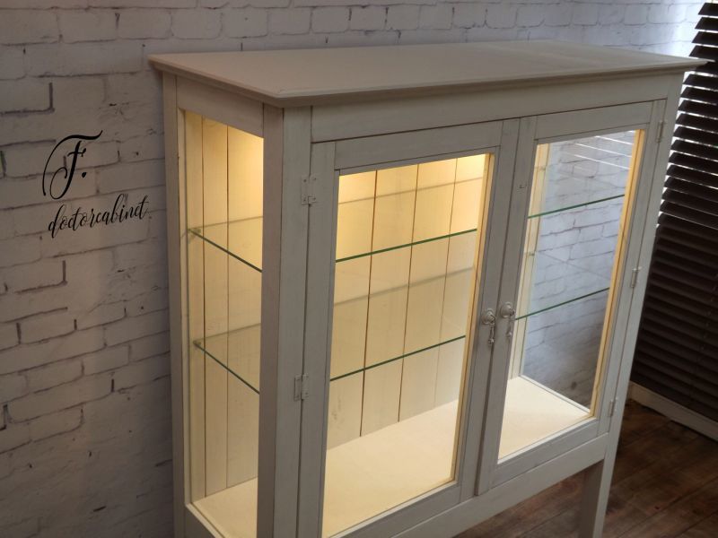 アンティーク調ドクターキャビネット（LED照明付） - ハンドメイド家具