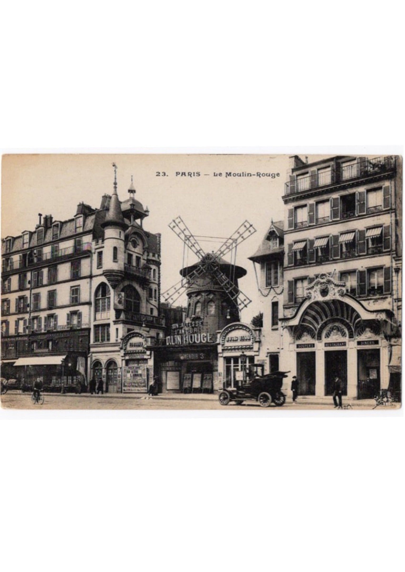 ムーラン・ルージュ（赤い風車）とT型フォード》1910年頃 モンマルトル