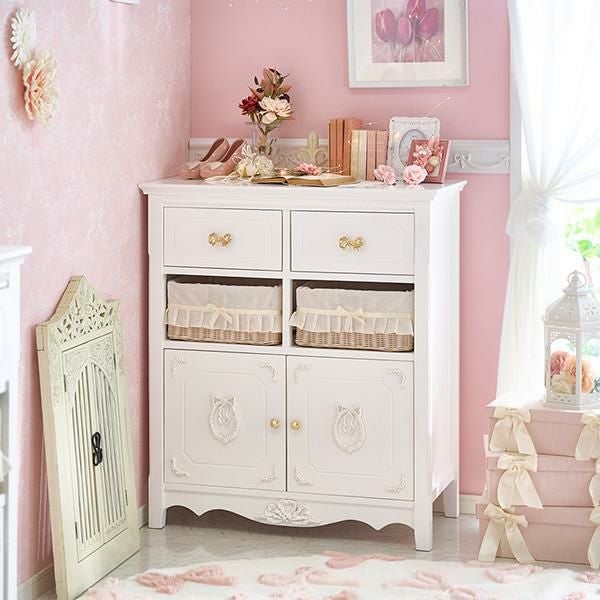 直送】アンティーク風バスケット付きキャビネット(小)/chainon