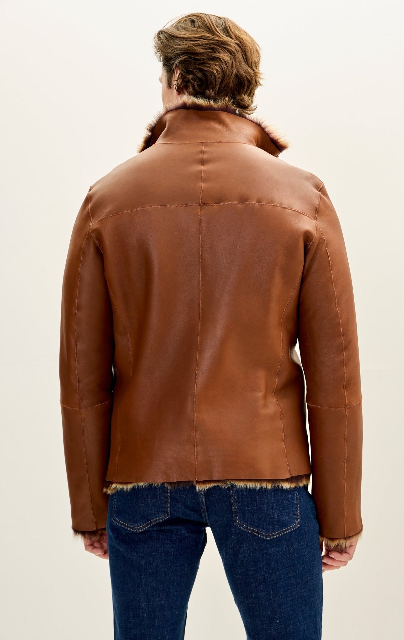 Reversible Toscana Shearling Genuine Leather Jacket - Coffee - Ron