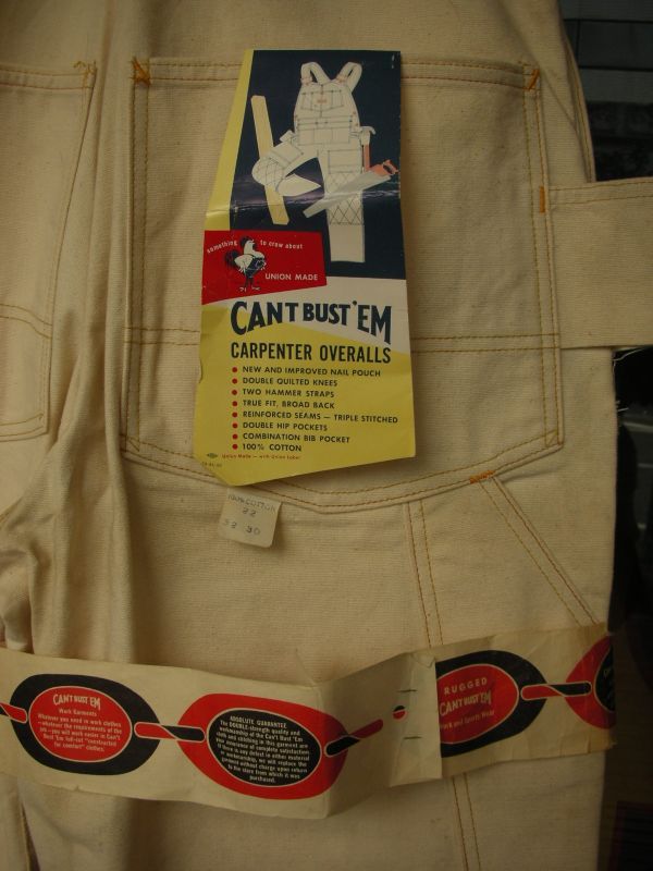 1950'S DEADSTOCK CAN'T BUST'EM CANVAS CARPENTER OVERALLS 32X30