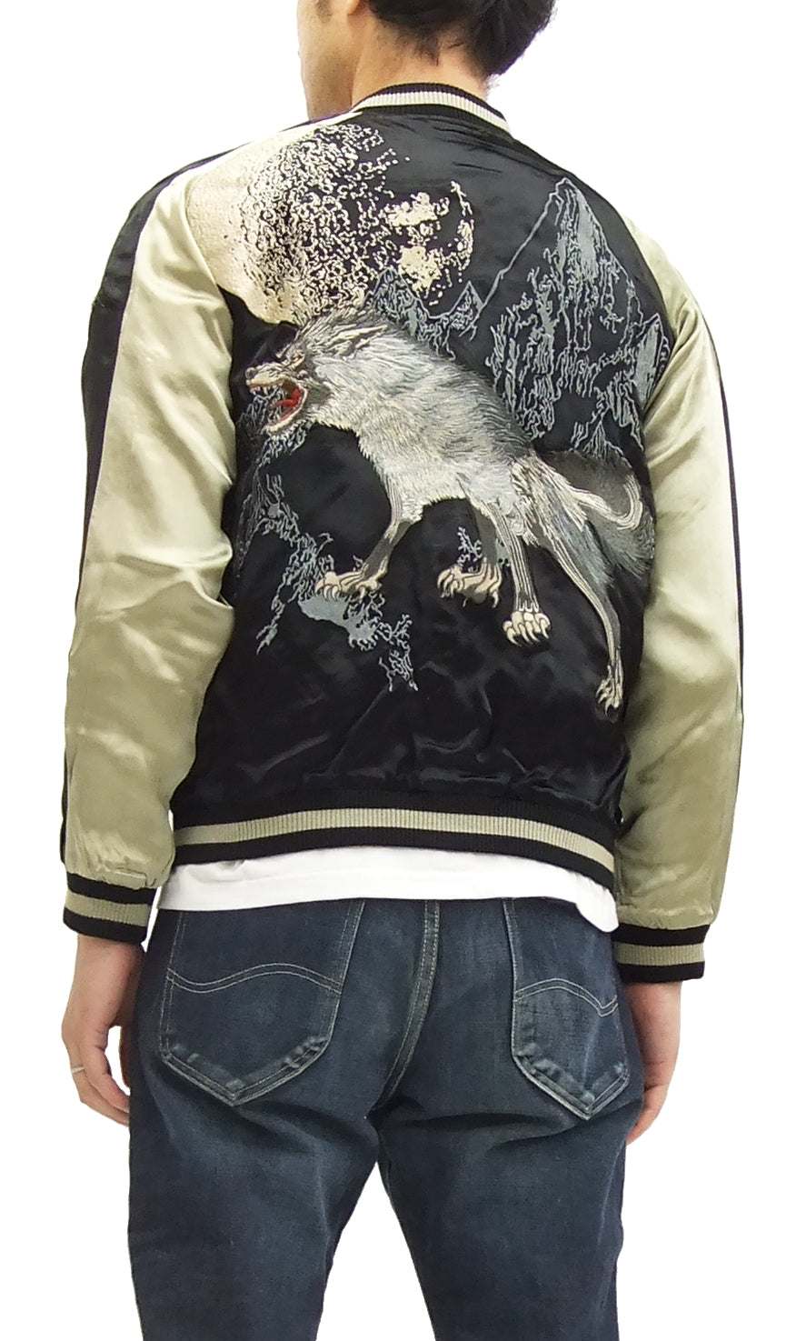 SATORI Japanese Souvenir Jacket Wolf Men's Sukajan GSJR-006 Black