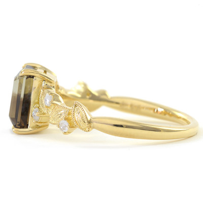 バイカラークリソベリル ローズカットダイヤリング リーフK18YG #13