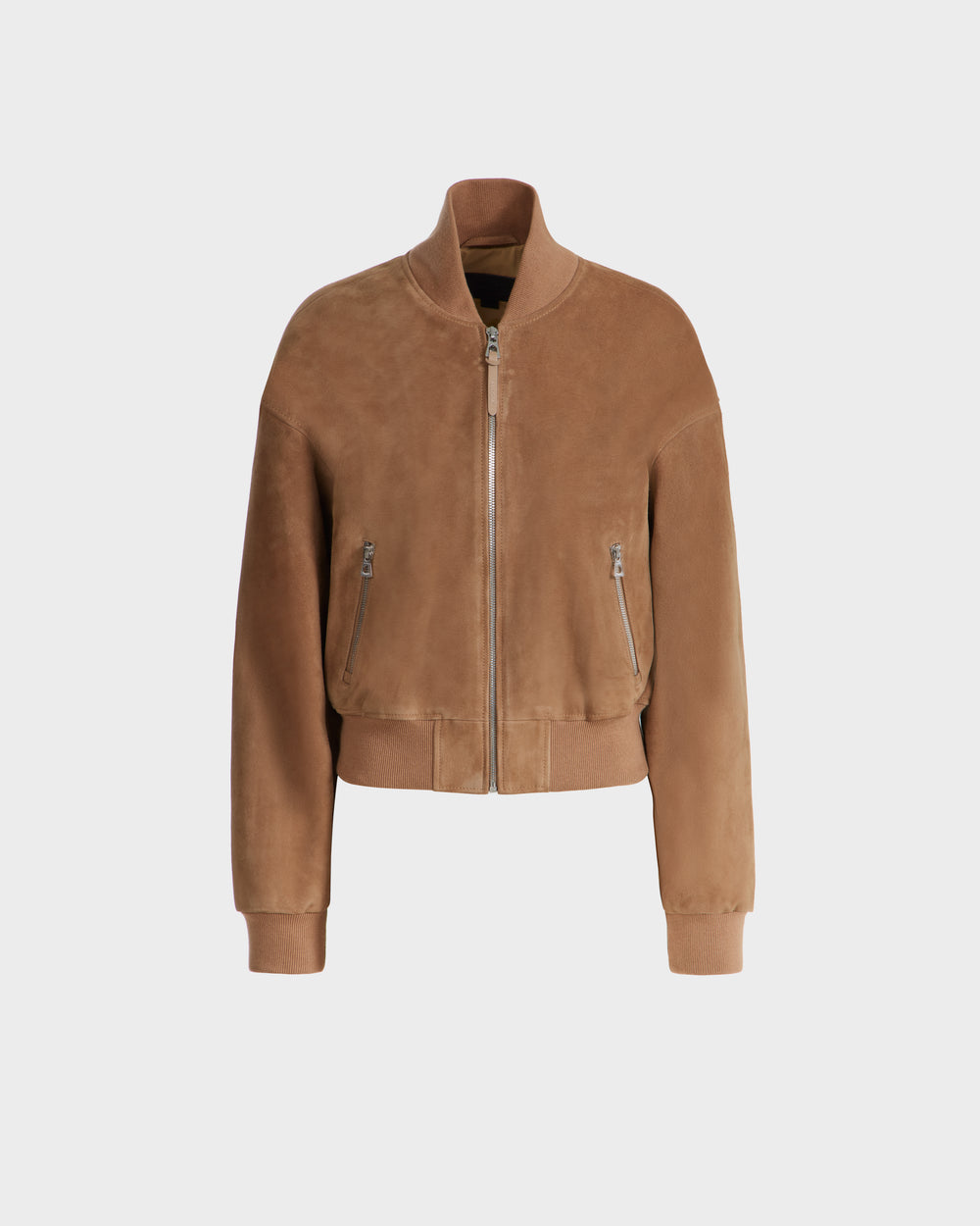 EMERSON SU Almond Suede Cropped Bomber Jacket - Luxury Outerwear