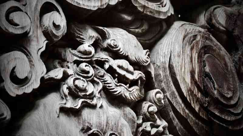 独特なタッチで彫られた胴羽目彫刻 [興田神社 其の二 御本殿] 岩手県