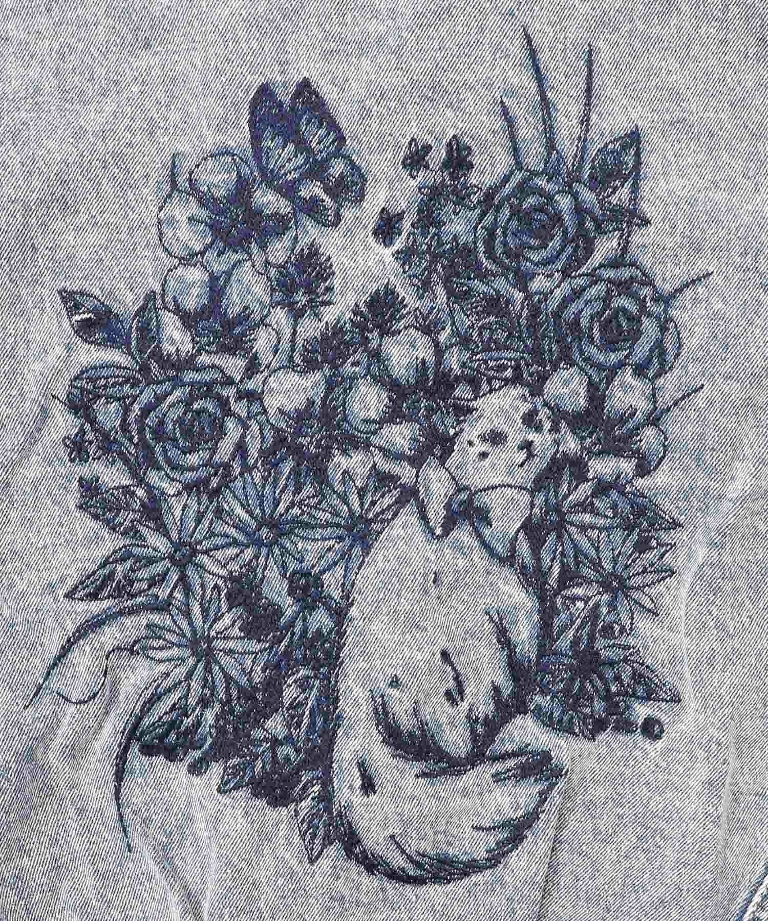 161614：ヴィンテージ風ネコ刺繍デニムジャケットの通販-ScoLar