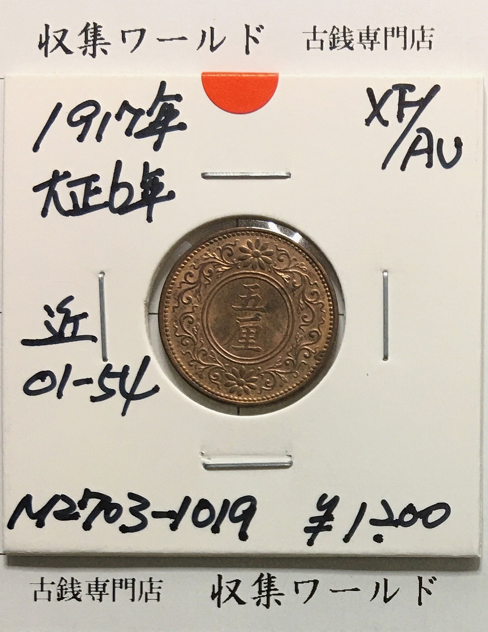 5厘青銅貨 大正6年(1918) 五厘青銅貨 近01-54/特年 極美品-1019 | 収集