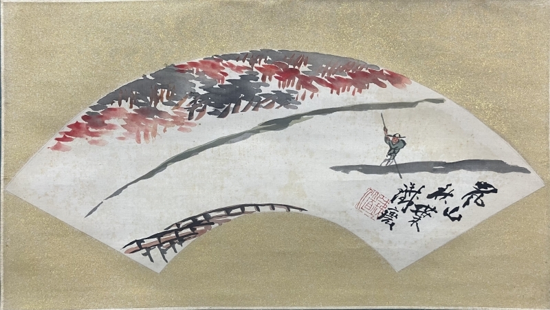 富岡鉄斎 絹本 掛軸 【扇面／描き分け】 Tessai Tomioka|サムライ