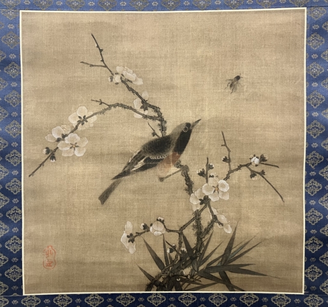 渡辺崋山【花鳥図】絹本 掛軸 識箱 Kazan Watanabe／Samurai painter