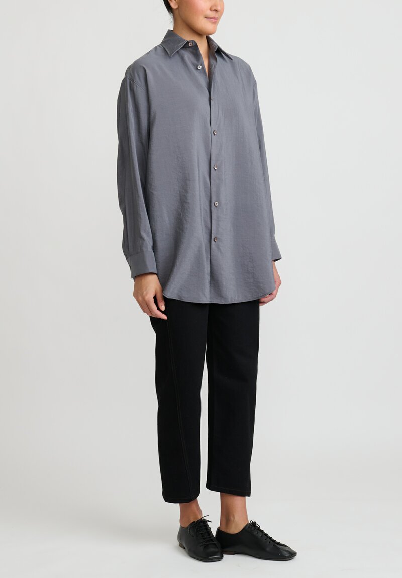 Lemaire Long Silk Shirt in Aluminum Grey | Santa Fe Dry Goods