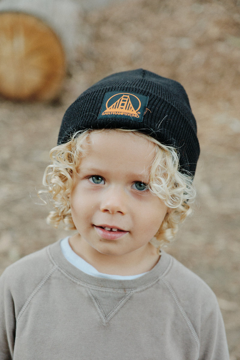 Black Kids Beanie w/ Black/Orange Logo – San Franpsycho
