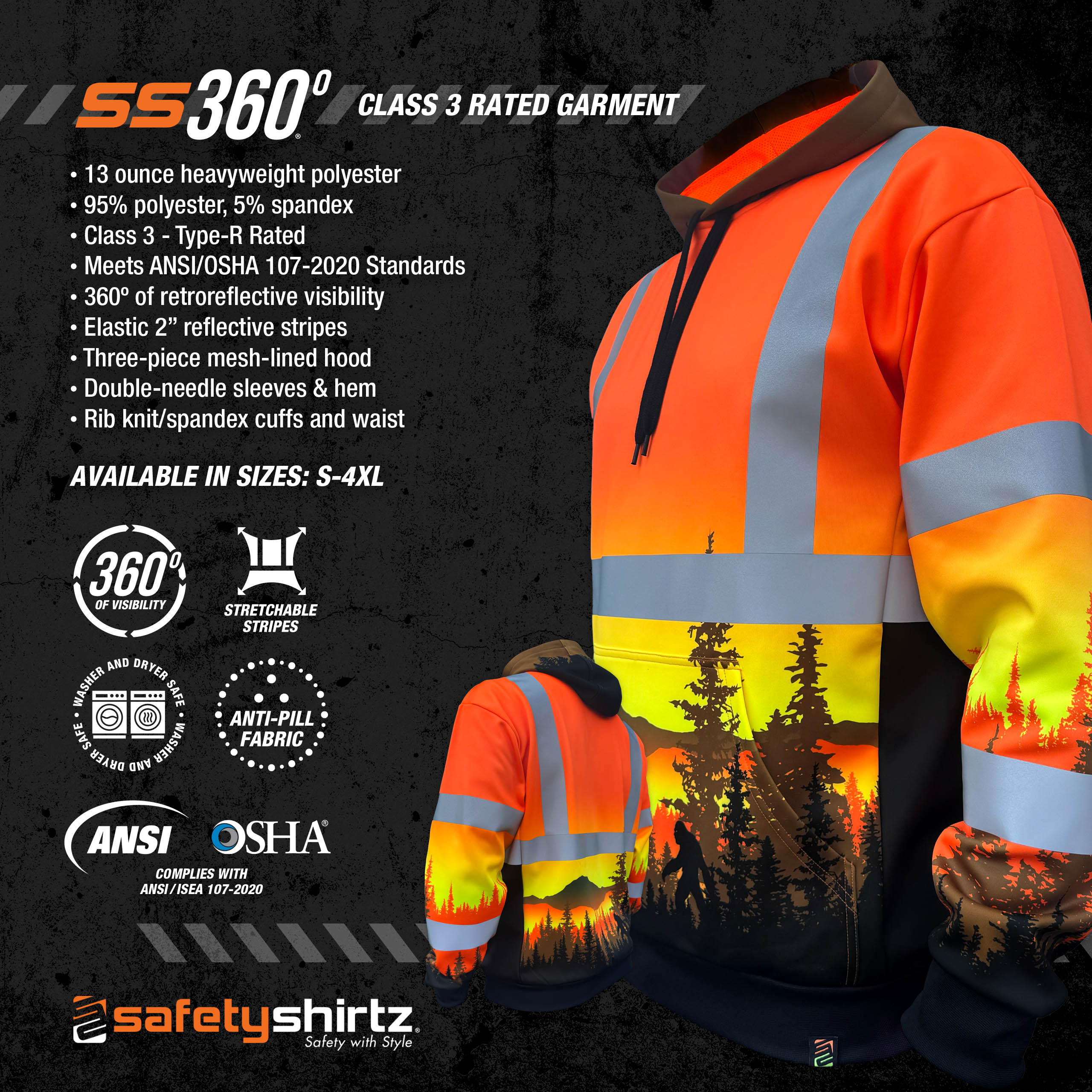 SS360 Wildland Sasquatch Orange Class 3 Type-R Safety Hoodie