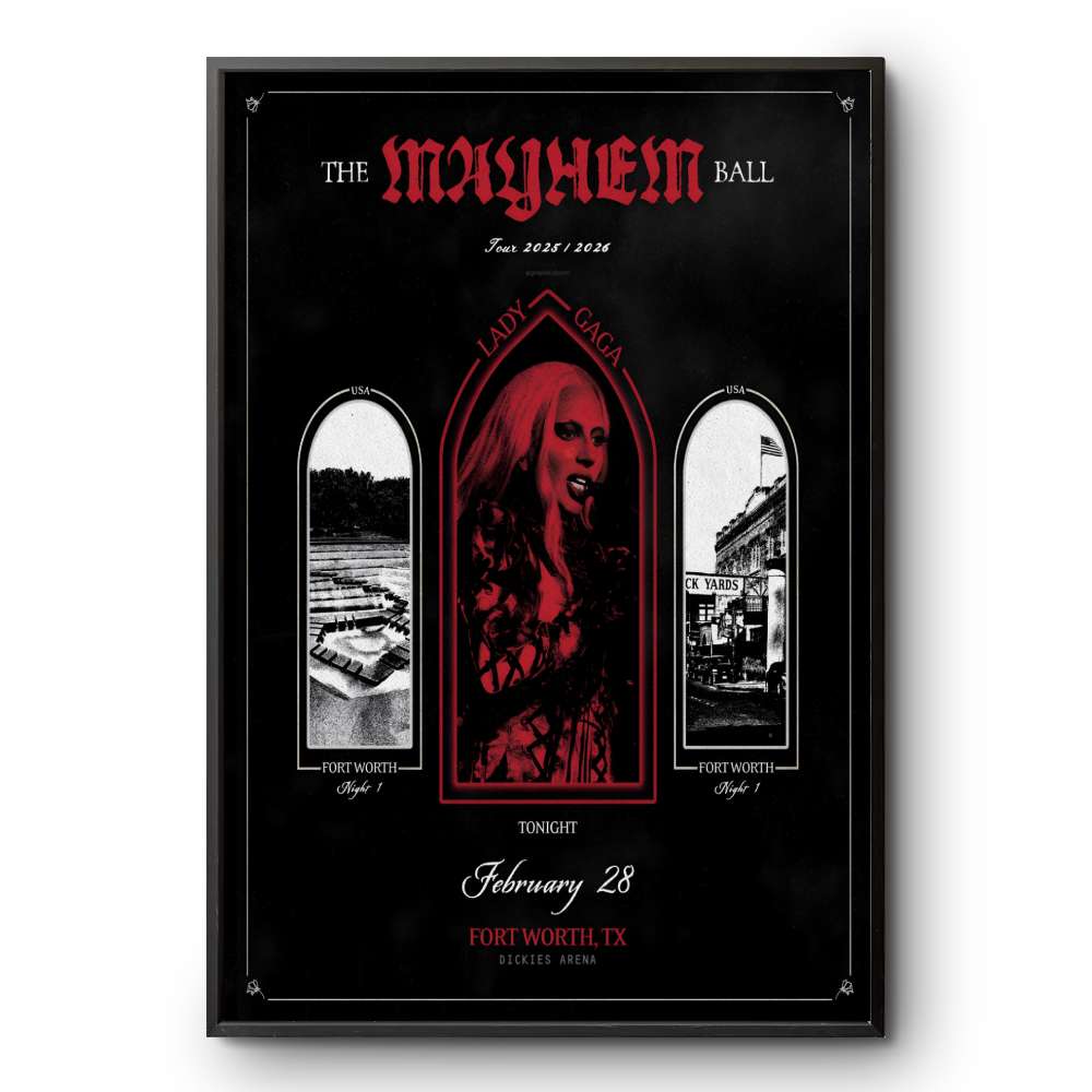 Lady Gaga The Mayhem Ball Tour Fort Worth, TX Feb 28 2026 Poster