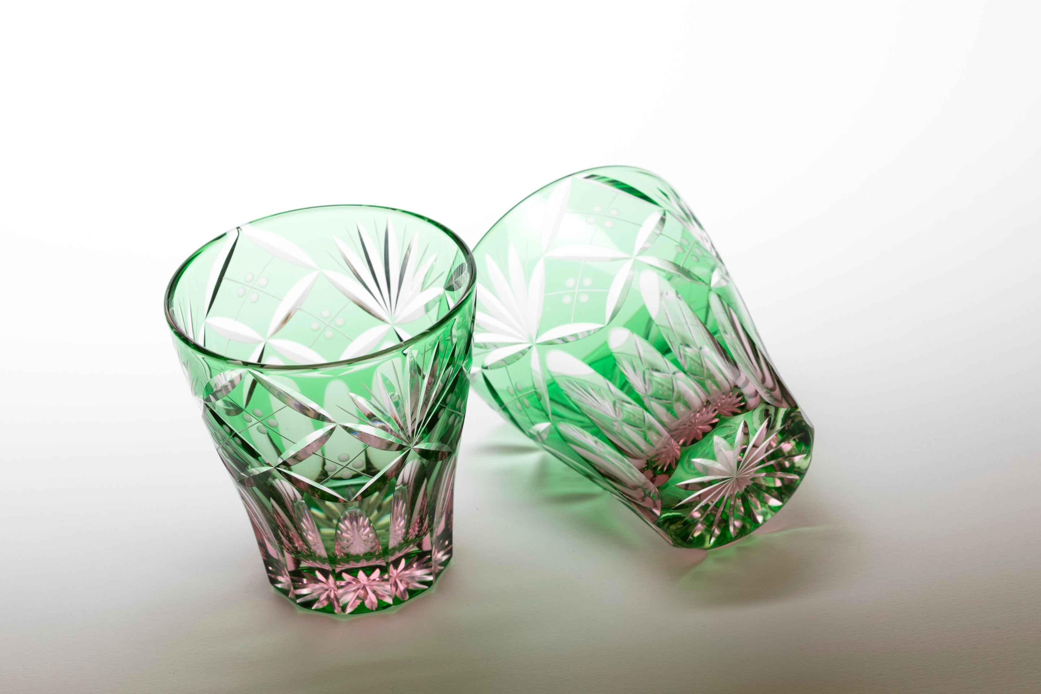 M-8573-2PG Mini Old Pair of Edo Kiriko Glassware with Shippo