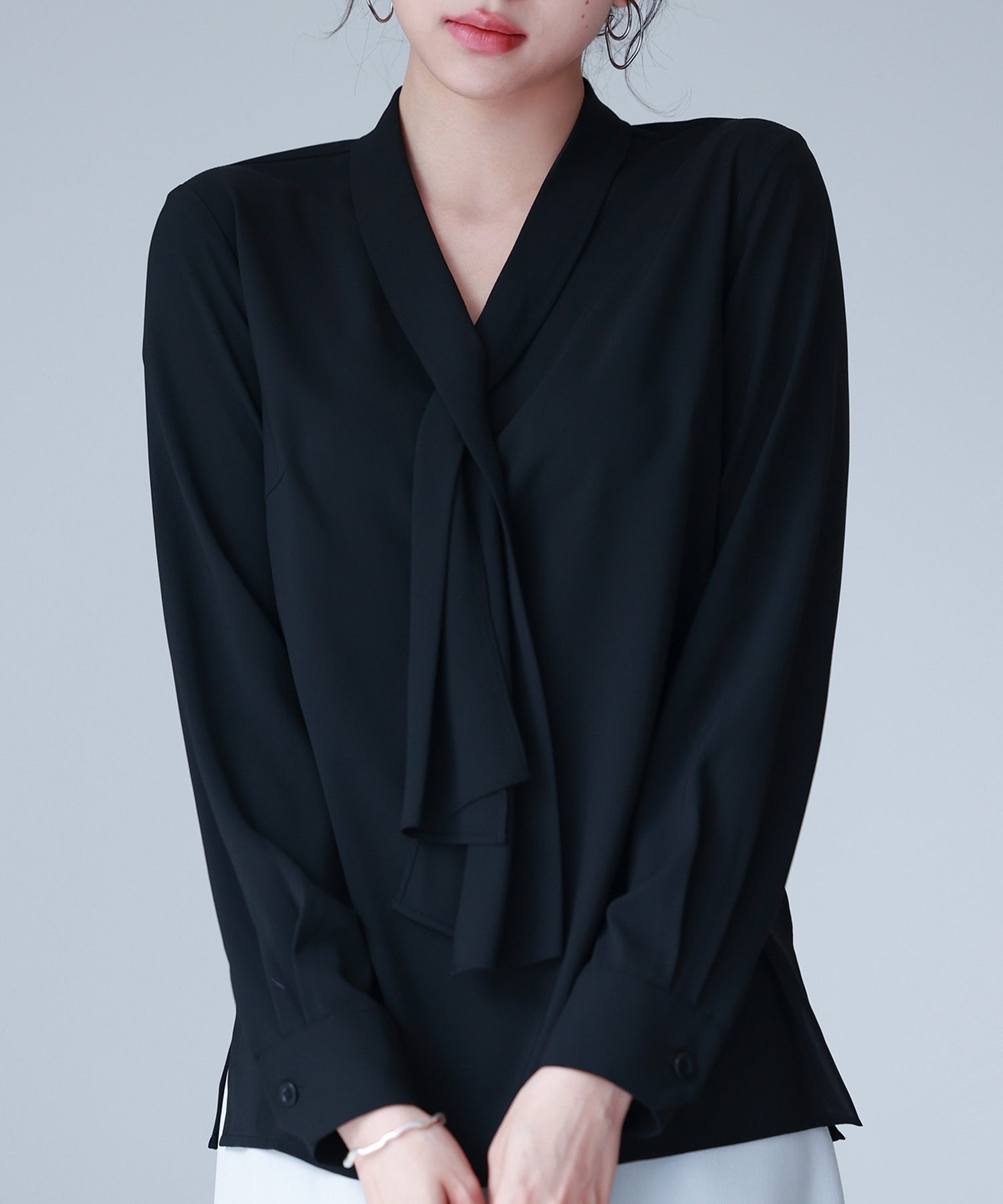 とろみ生地ボウタイブラウスsdp0286 ブラック – [公式]SAISON DE