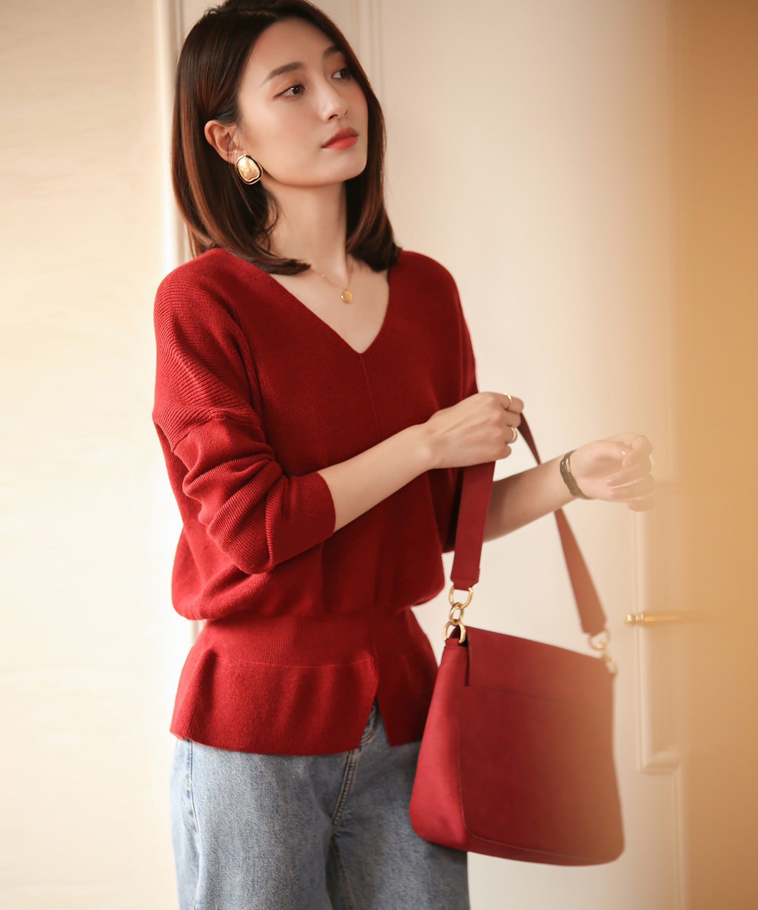 11色4size裾フレアペプラムニットトップスxy1020 ワイン – [公式