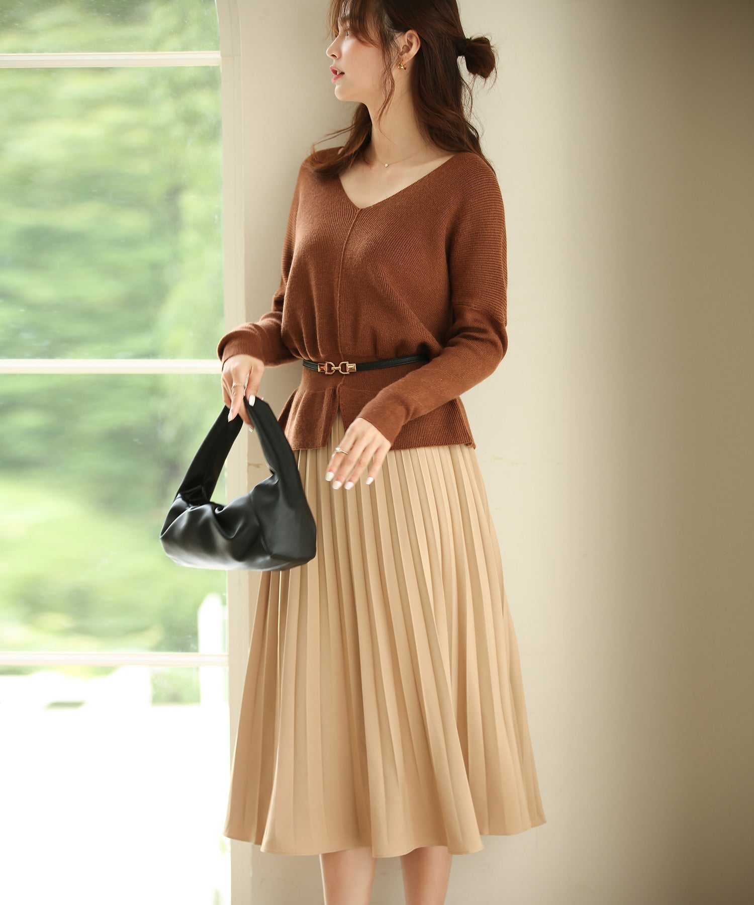 11色4size裾フレアペプラムニットトップスxy1020 ブラウン – [公式