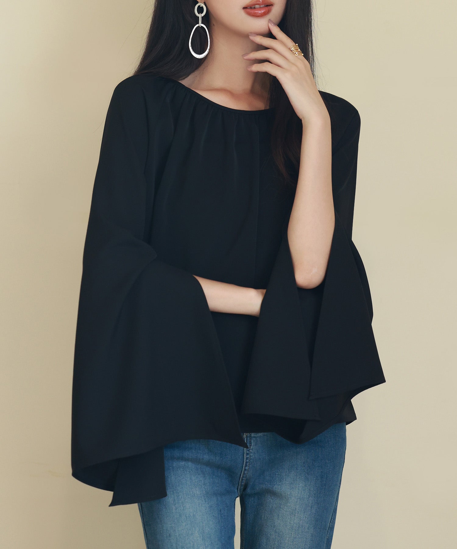 スリットフレアスリーブブラウスsdp0165 ブラック – [公式]SAISON DE