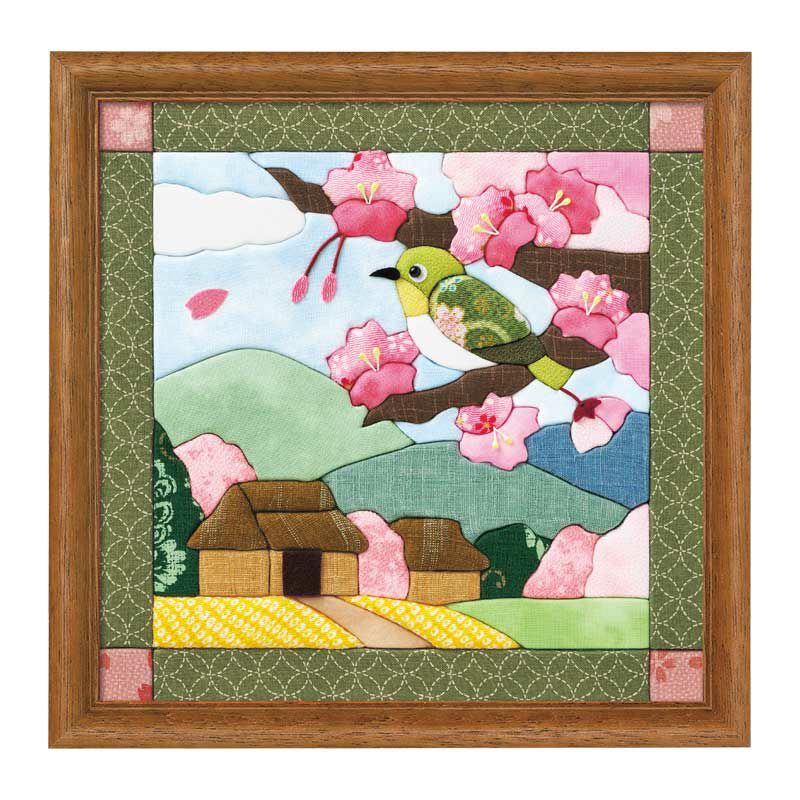 きめこみ暦・四月（メジロと桜）｜株式会社さくらほりきり