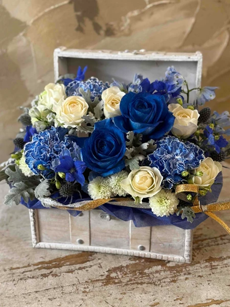 プリザーブドフラワーの花時計 ブルー｜フラスタ・楽屋花のSakaseru