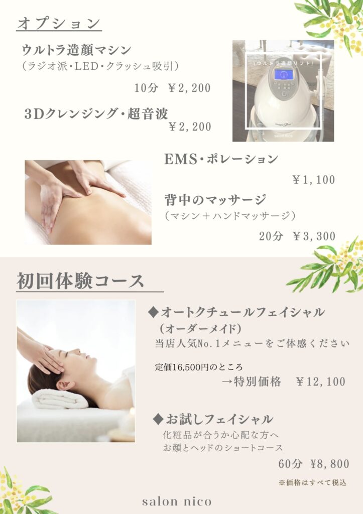 フェイシャルエステメニュー｜札幌フェイシャル・サロンニコ - 品格