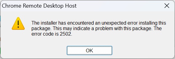 Chrome Remote Desktopのインストールエラー（2502/2503）を解決する