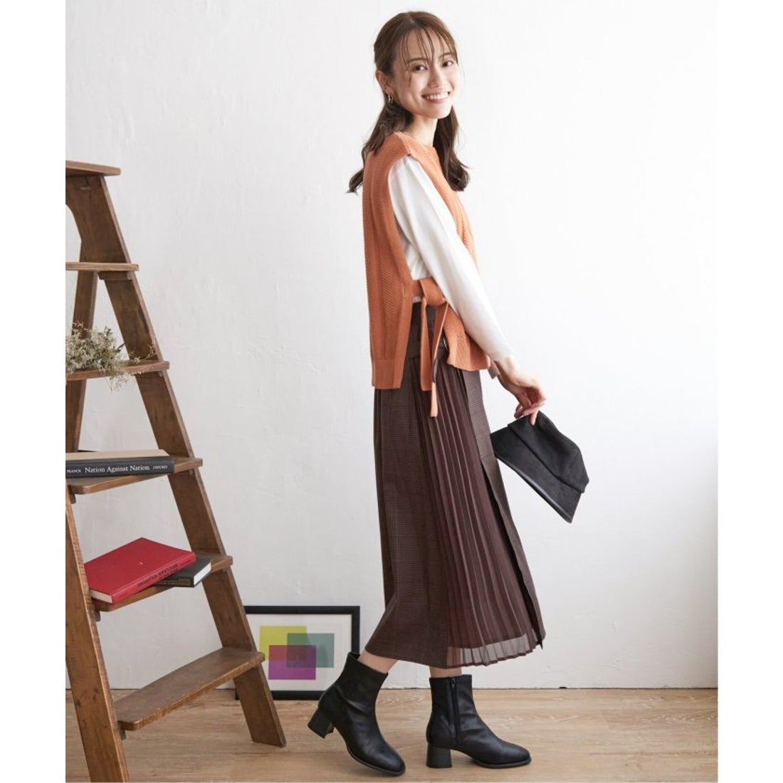イッカラウンジ ikka LOUNGE サイドプリーツスカート （ブラウン