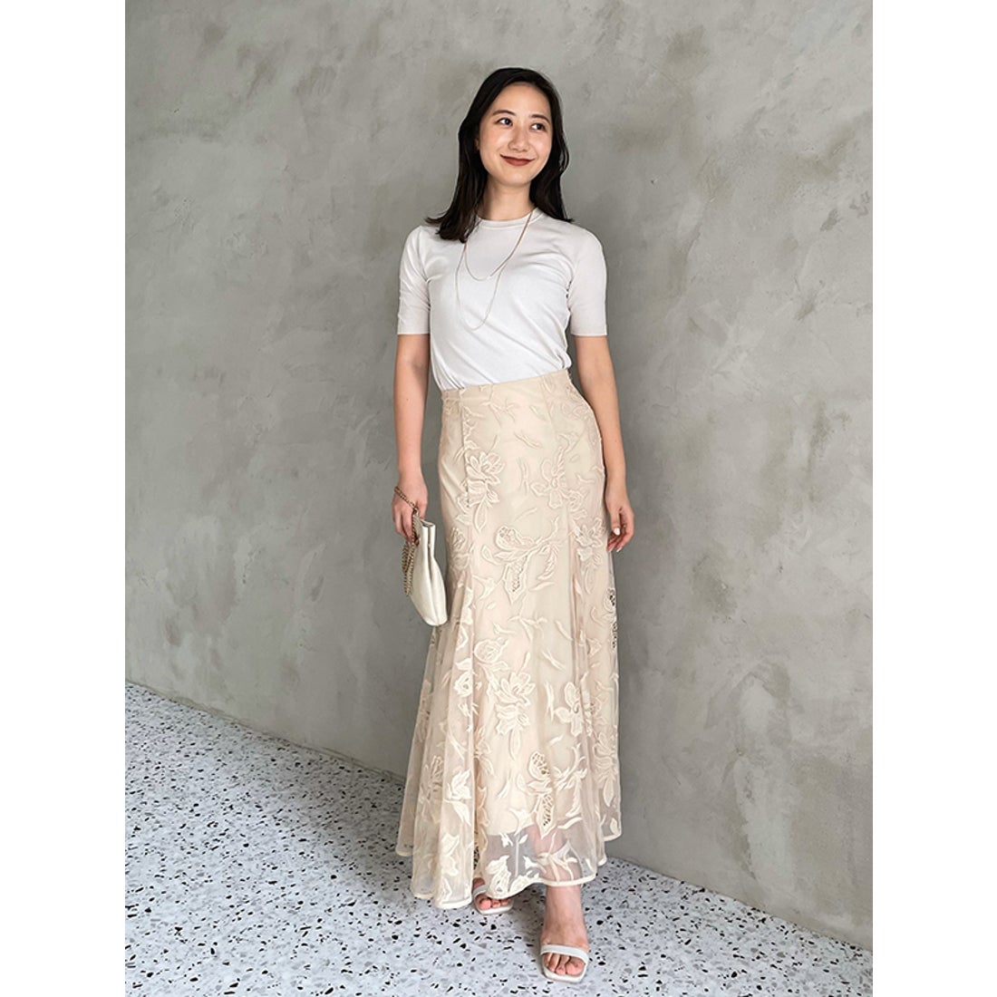 アニュアンス anuans チュールエンブロイダリーレーススカート （BEIGE