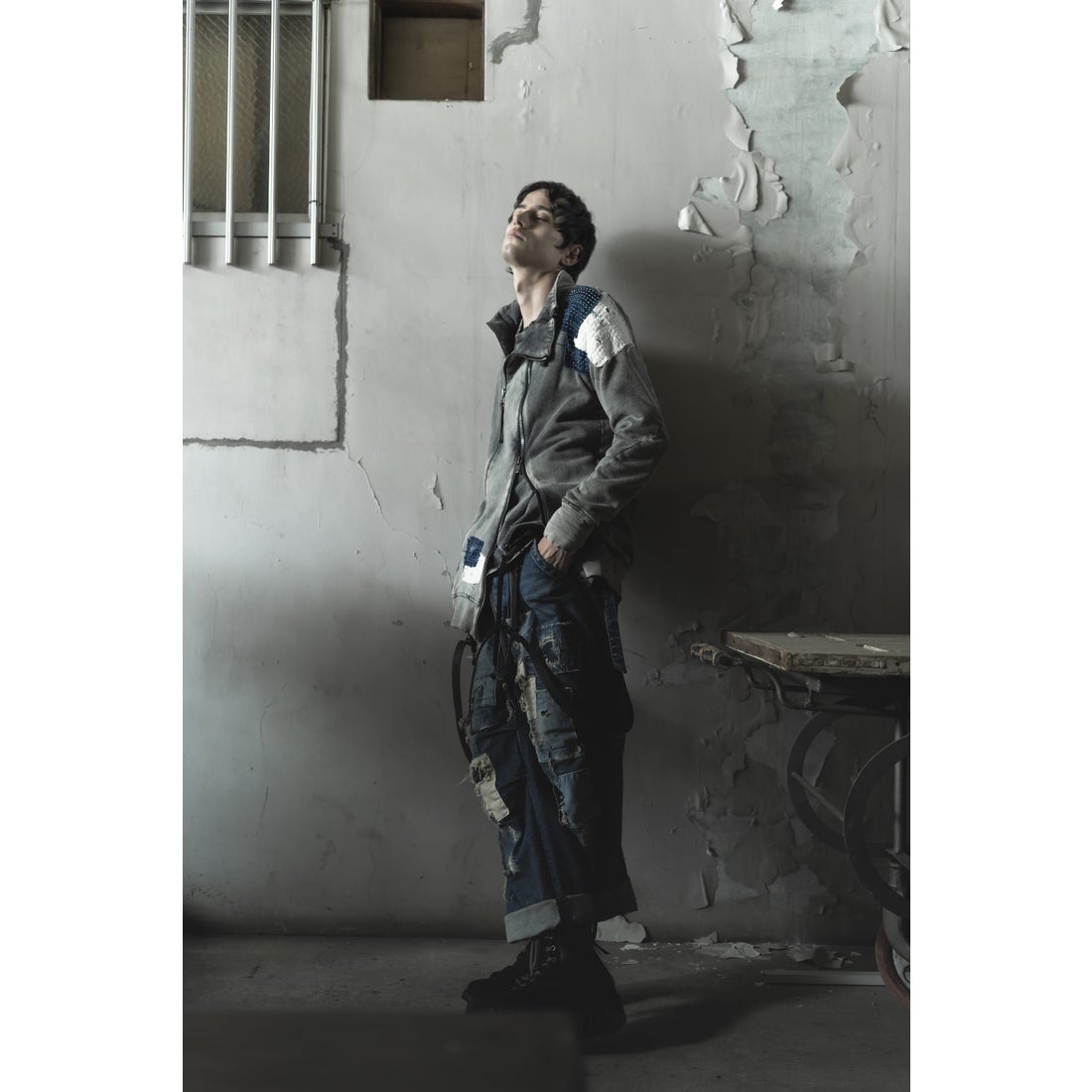 ディーハイゲン D.HYGEN 無燃糸裏毛パッチダメージWジップハイネック