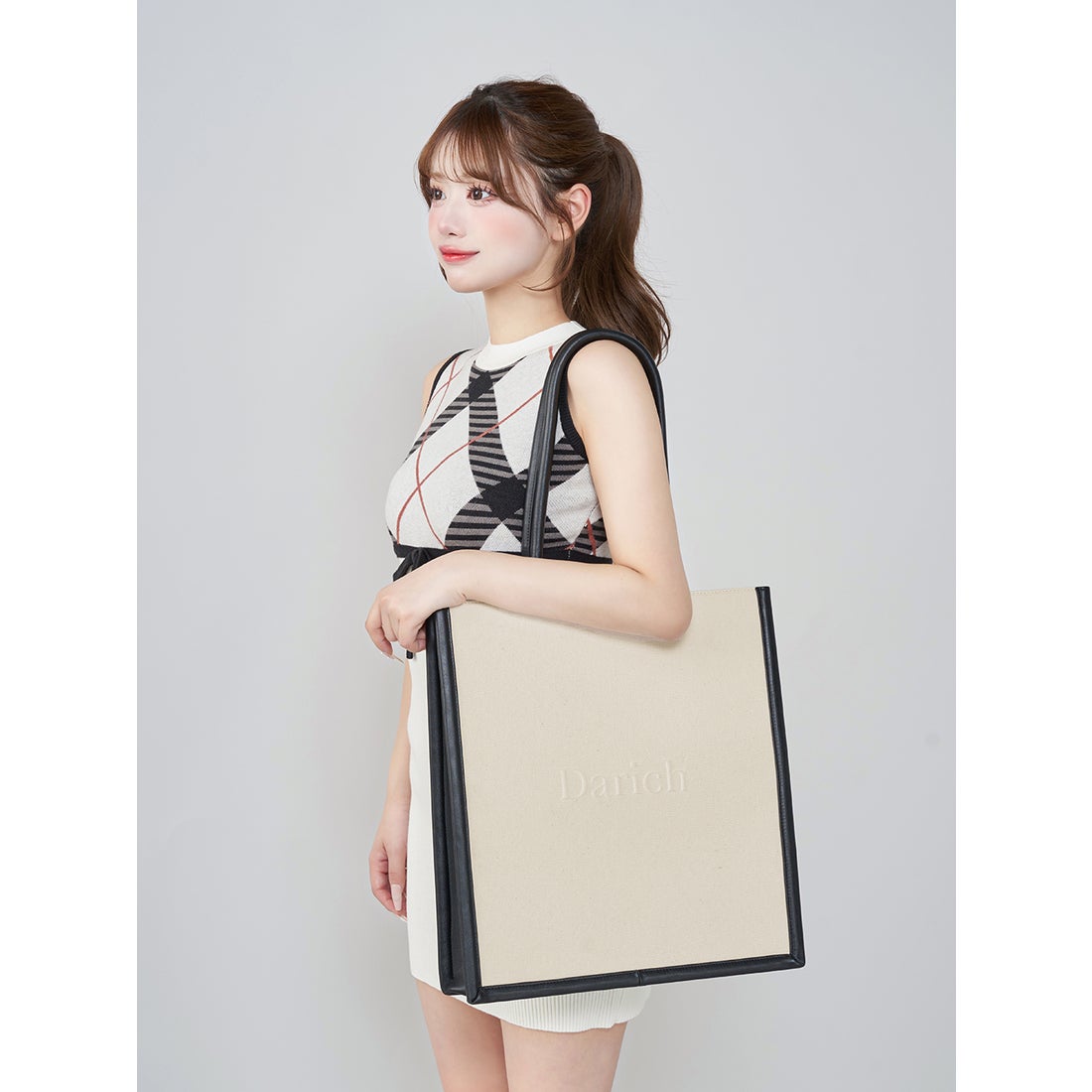 ダーリッチ Darich レザーキャンバストートバッグ （アイボリー