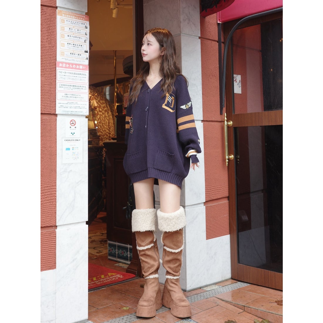 ダーリッチ Darich フェイクムートンニーハイブーツ （キャメル） -靴