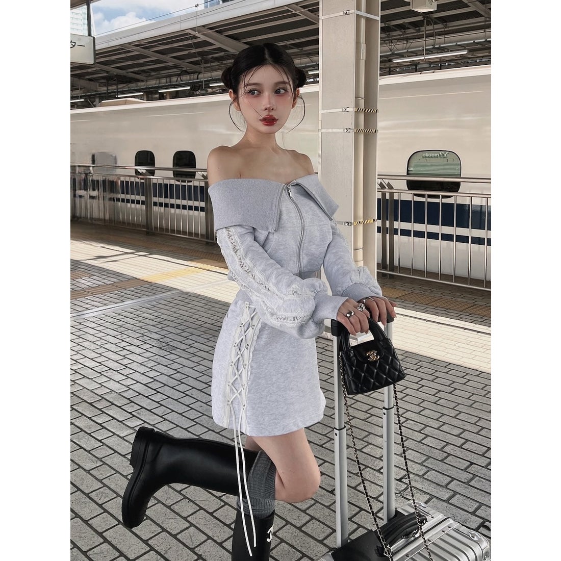 ダーリッチ Darich レースアップスウェットミニスカート （ライト