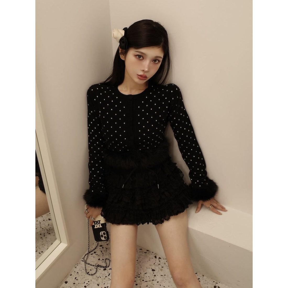 ダーリッチ Darich ドットジャガードフェザーニットトップス