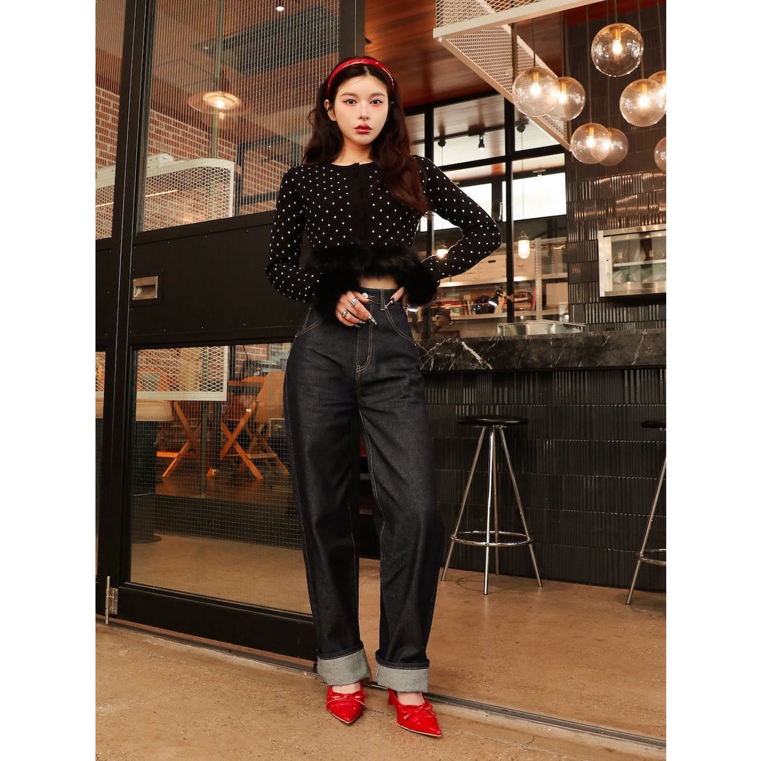 ダーリッチ Darich ドットジャガードフェザーニットトップス