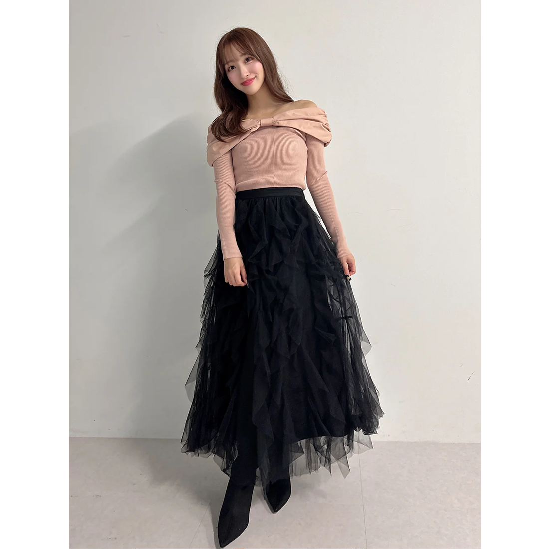 ダーリッチ Darich ボリュームチュールラッフルスカート （ブラック