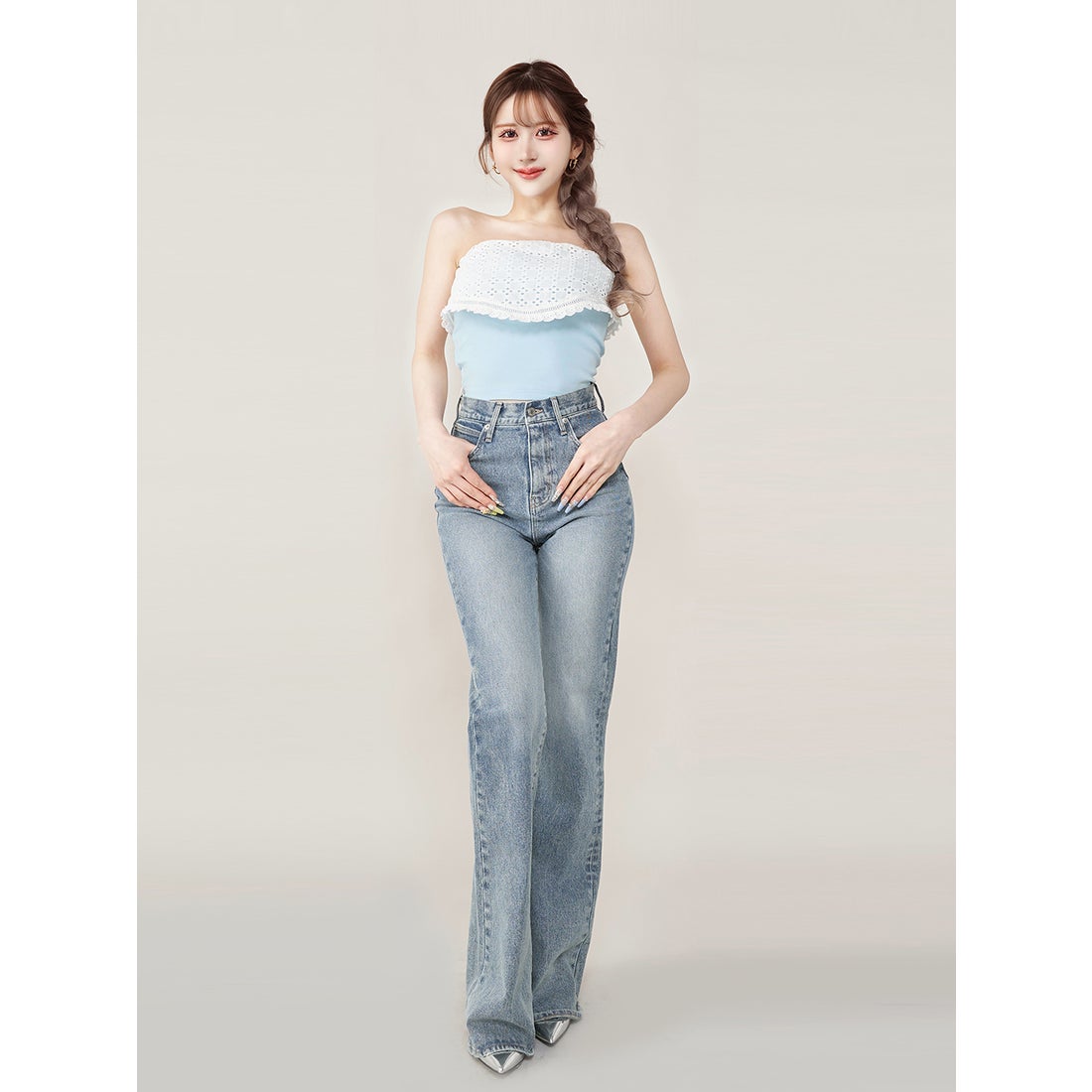 ダーリッチ Darich セミフレアデニムパンツ （ブルー） -ファッション