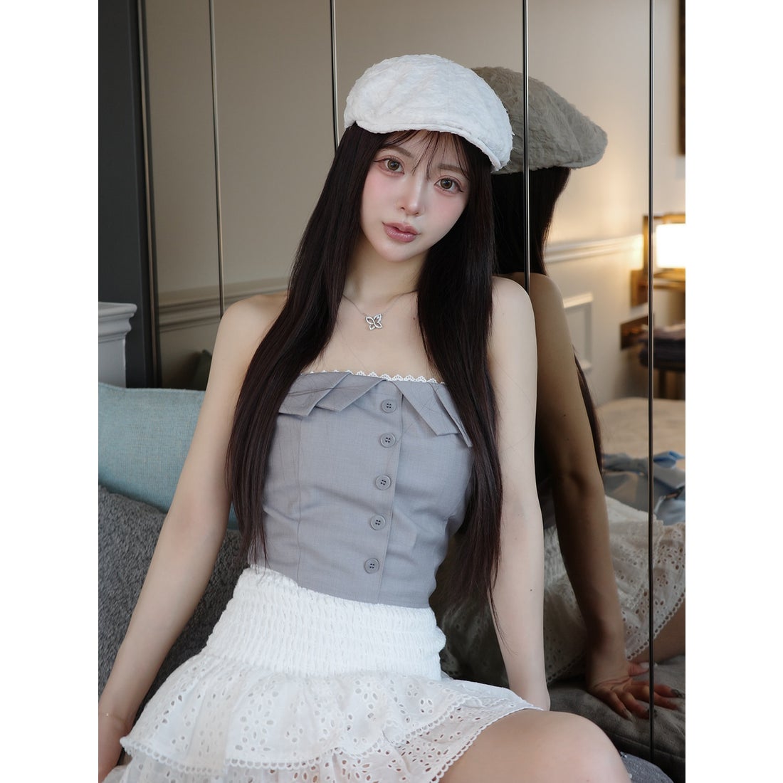 ダーリッチ Darich カラーデザインベアトップ （グレー