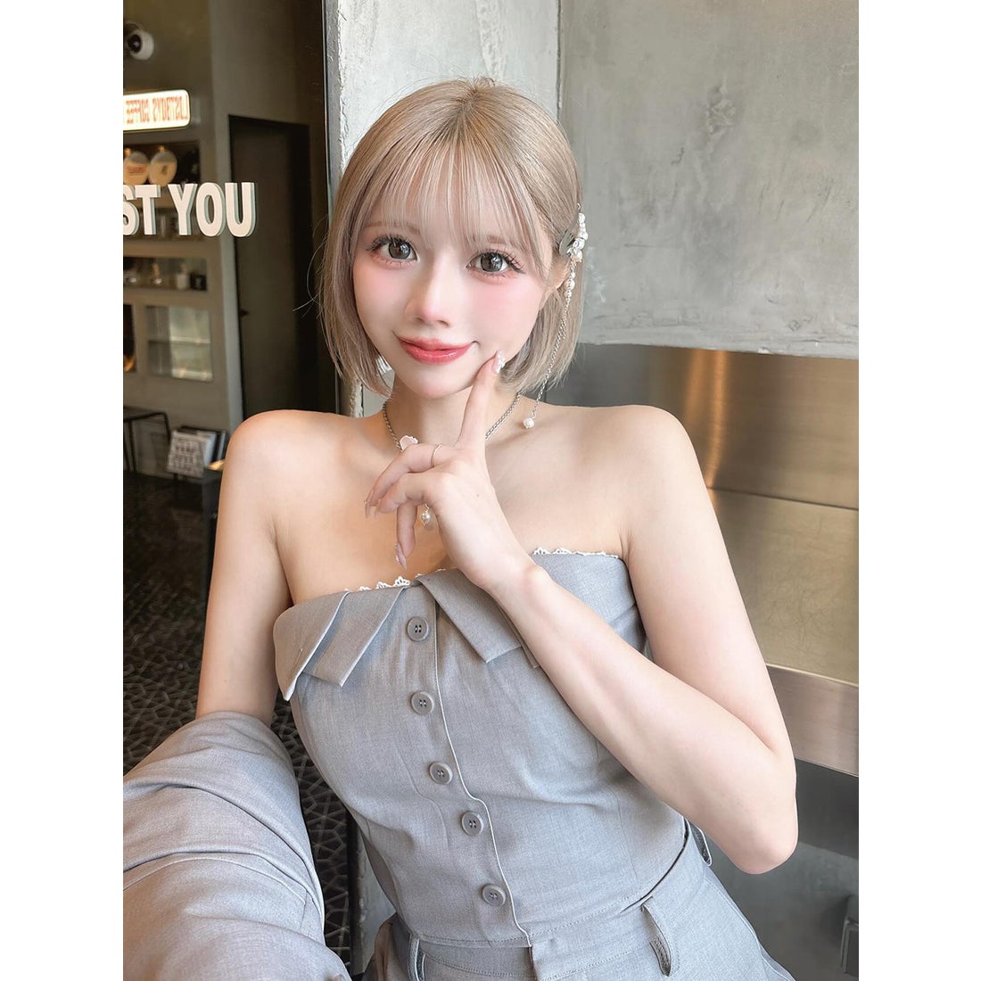 ダーリッチ Darich カラーデザインベアトップ （グレー