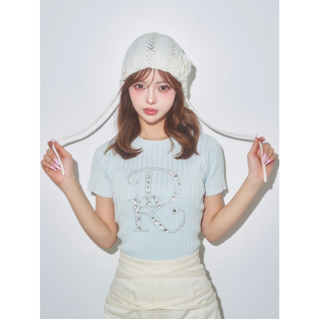 ダーリッチ Darich DRビジューリブニットトップス （ピンク