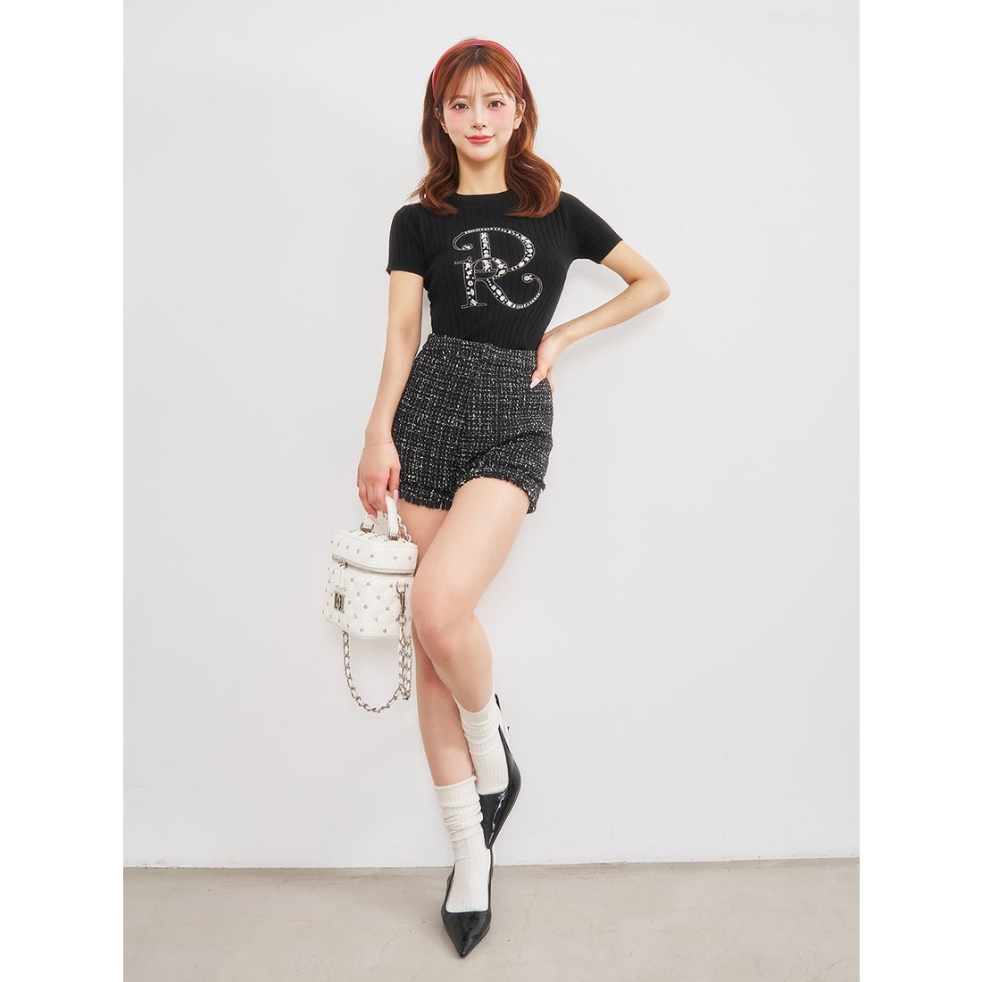 ダーリッチ Darich DRビジューリブニットトップス （ブラック） -靴