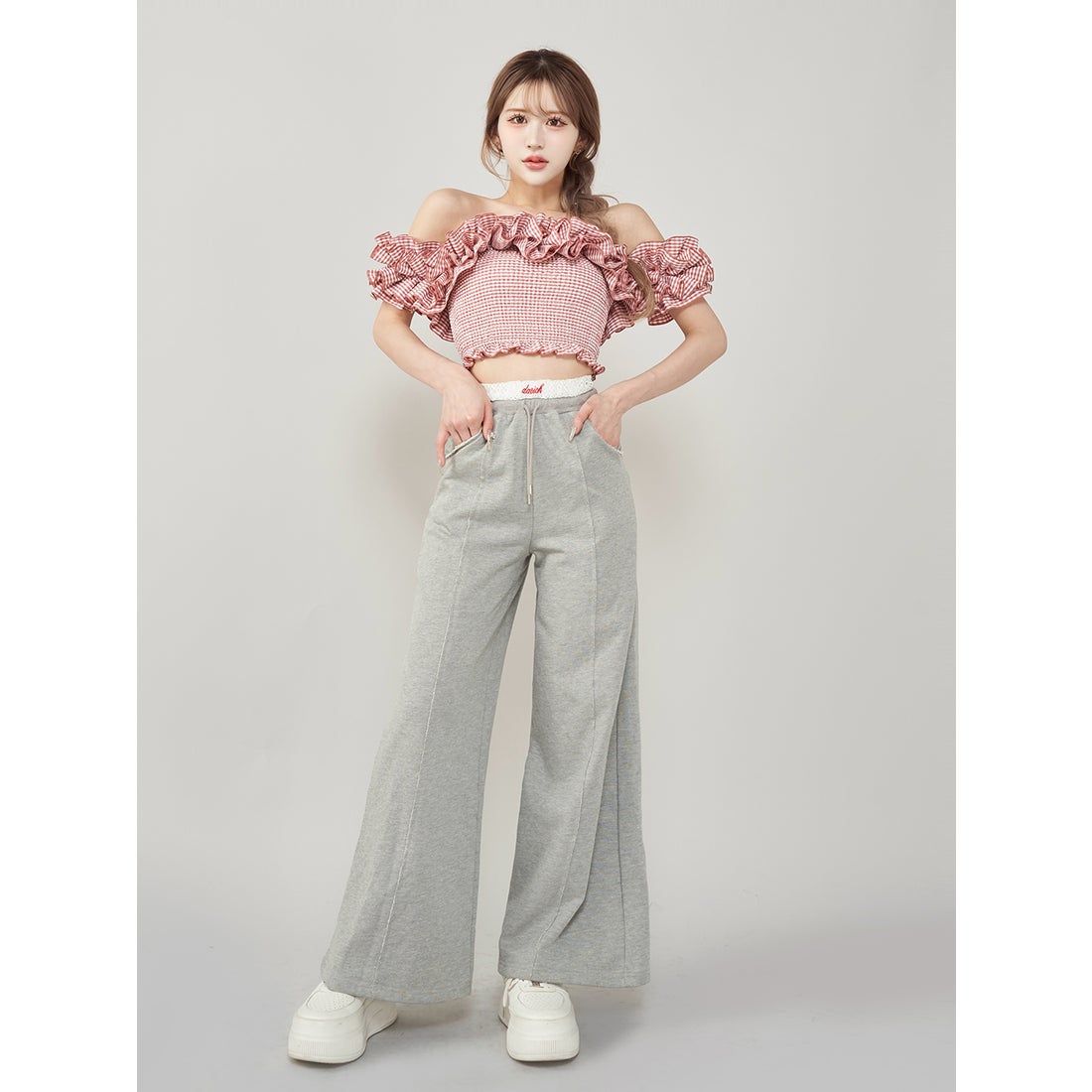 ダーリッチ Darich ギンガムチェックオフショルトップス （ミント