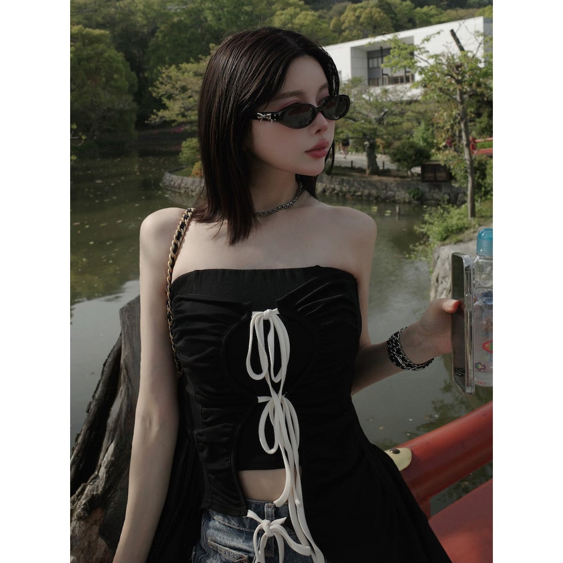 ダーリッチ Darich カスケードフリルベアトップ （ブラック