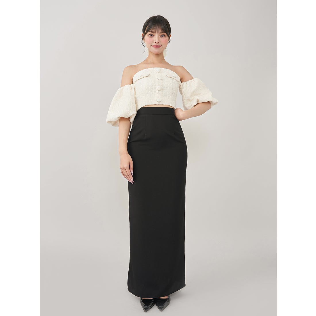 ダーリッチ Darich ホルターネックオフショルツイードトップス