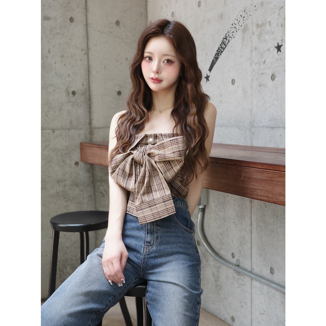 ダーリッチ Darich タータンチェックリボンベアトップ （ネイビー