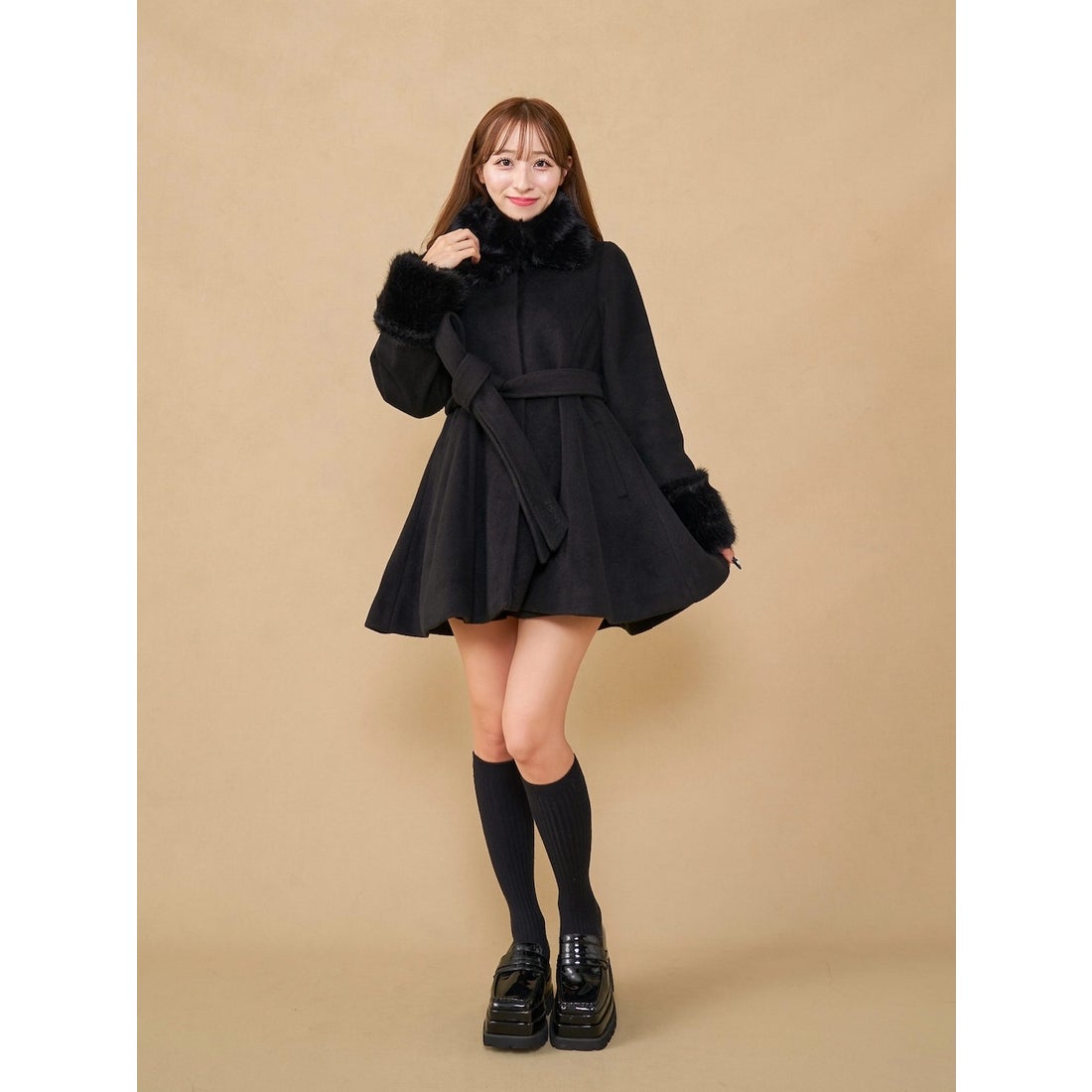 ダーリッチ Darich ウエストベルトメルトンコート （ブラック） -靴