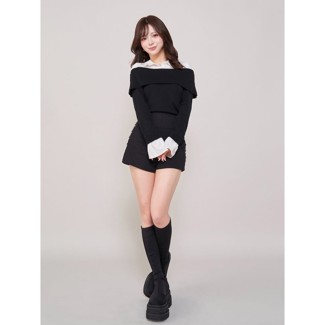 ダーリッチ Darich シャツドッキングオフショルニットトップス