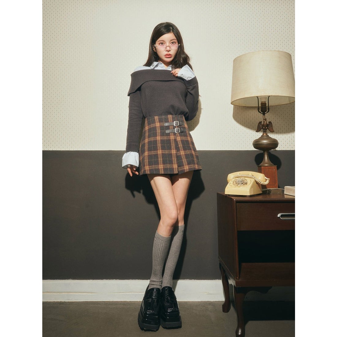 ダーリッチ Darich シャツドッキングオフショルニットトップス