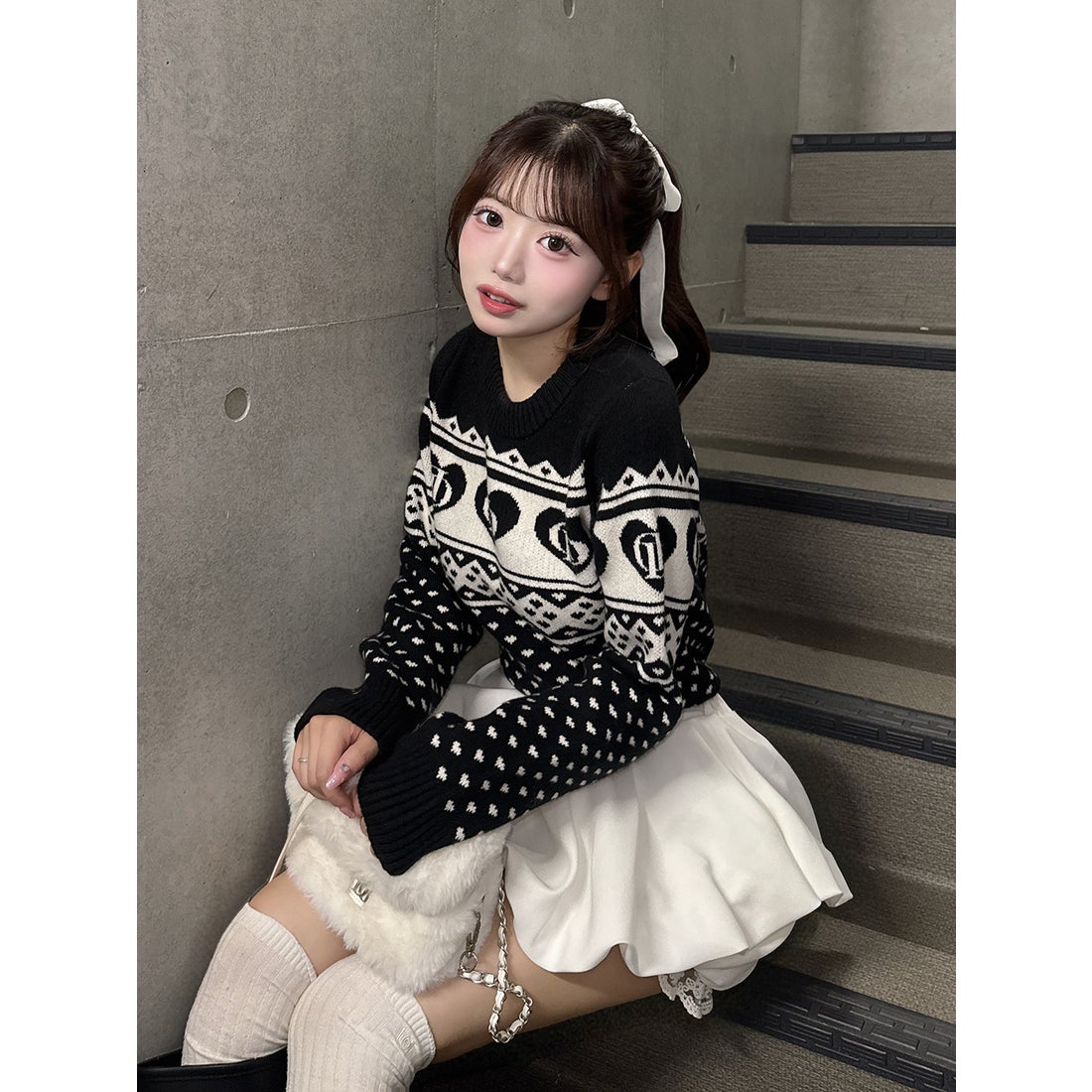 ダーリッチ Darich DDアーガイルニットトップス （ブラック） -靴