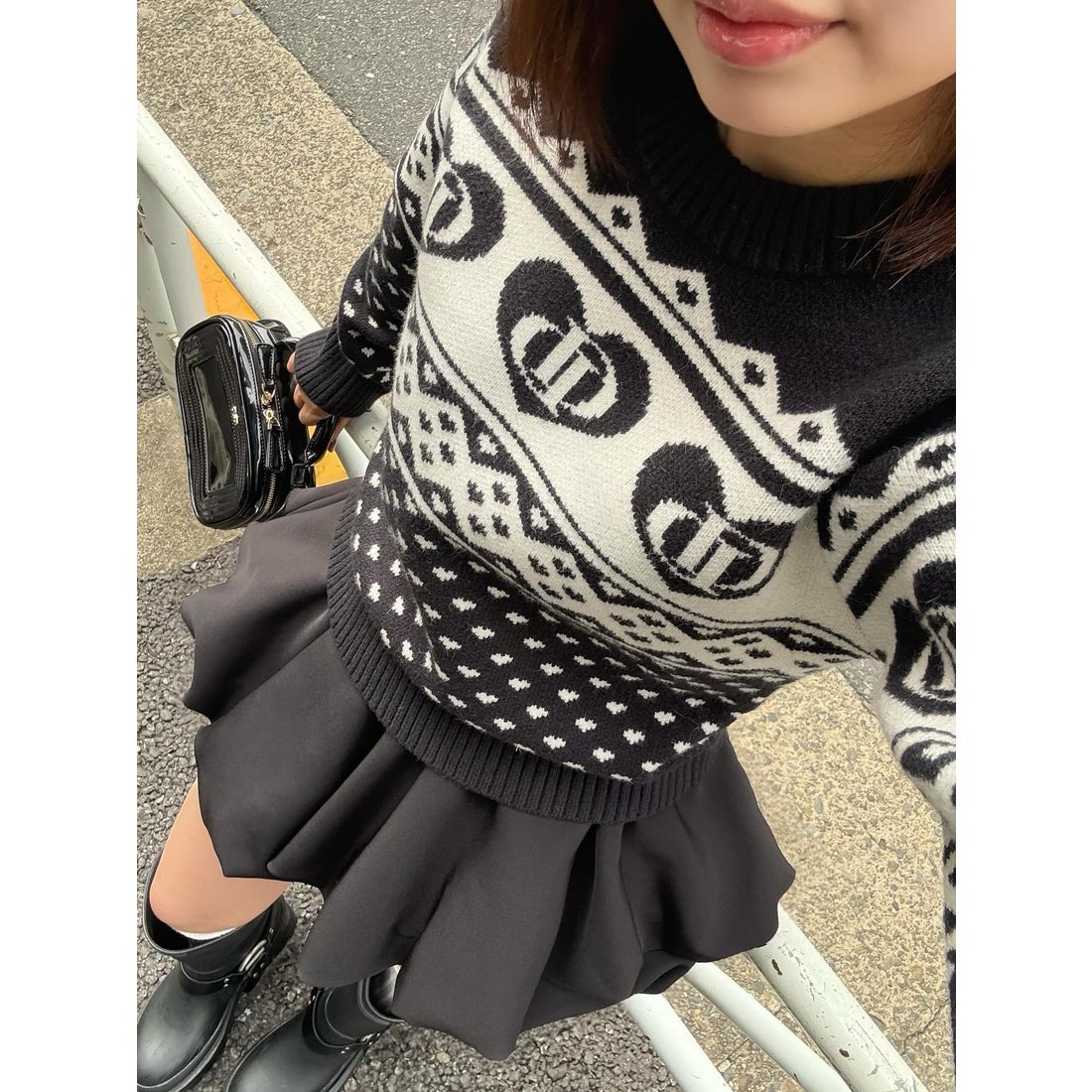 ダーリッチ Darich DDアーガイルニットトップス （ブラック） -靴